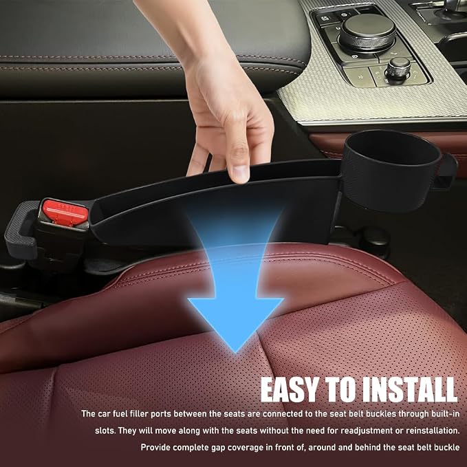 Car Seat Gap Plug with Storage Slot, Car Seat Gap Filler, 2PCS | Auto Gap Filler Organizer with Cup Holder, Universal Carseat Side Gap Filler Strip Between Front Seats & Console for Most Car