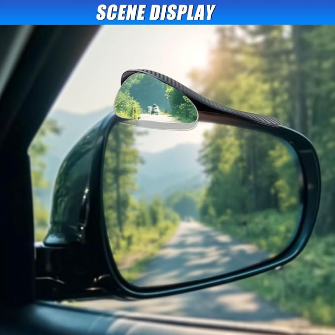 2PCS Blind Spot Mirror for Car, Frameless Adjustable Wide Angle Mirror with Rain Guard, Universal Side Rear View Mirrors, Stick-on Design, HD Glass Convex Mirrors for Cars, Trucks, SUVs (3R160)