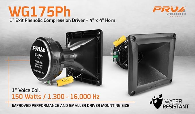 2X WG175Ph 1" Exit Compression Driver, 150 Watts 8 Ohm with Compact Waveguide, 108dB Tweeter Driver + Horn Combo - High Frequency Driver (2 Horn Drivers) Bundle 300 Watts