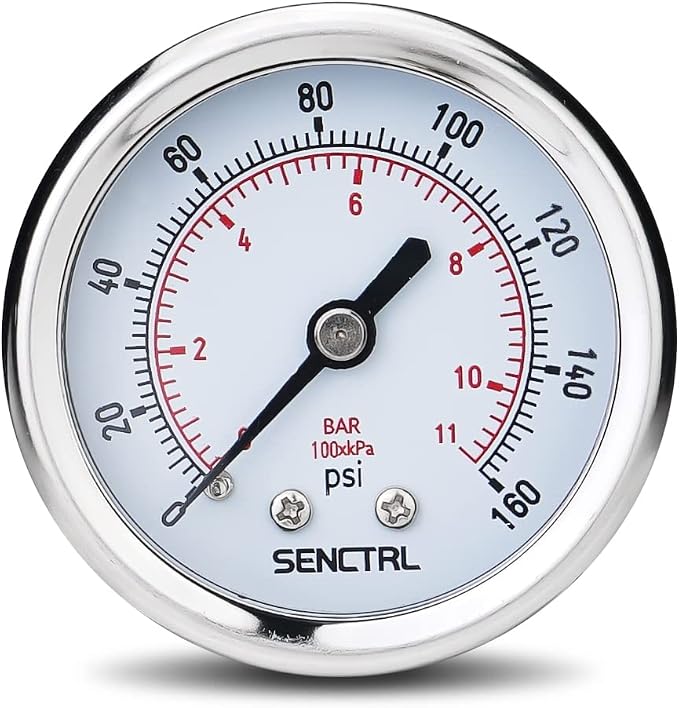 0-160 Psi Pressure Gauge, 2" Dial, 1/4 NPT Back Mount, Waterproof, Stainless Steel Case, for Pneumatic Regulator Air Compressor RV Regulator Water Tire Pressure Test