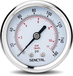 0-160 Psi Pressure Gauge, 2" Dial, 1/4 NPT Back Mount, Waterproof, Stainless Steel Case, for Pneumatic Regulator Air Compressor RV Regulator Water Tire Pressure Test