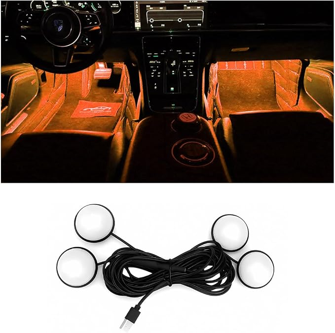 Car Interior LED Lights, Automotive Ambient Neon Light Kit with USB Port, Car Accessories, Gifts for Men and Women, 4 in 1 Decoration Lights for Car, Garden, Home, Party（Orange）