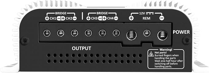 TS 1200x4 Amplifier Car Audio 1200W RMS 2 Ohms 4 Channels 2 Bridged Channels, Full Range Crossover Fixed RCA/Wire Input - Multichannel Class D