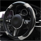 Car Steering Wheel Cover, 15 Inch Carbon Fiber Leather Stitching Color Steering Wheel Protector, Anti-Slip Elastic Breathable Steering Wheel Cover Stylish Decor for Most Cars (Black & White)