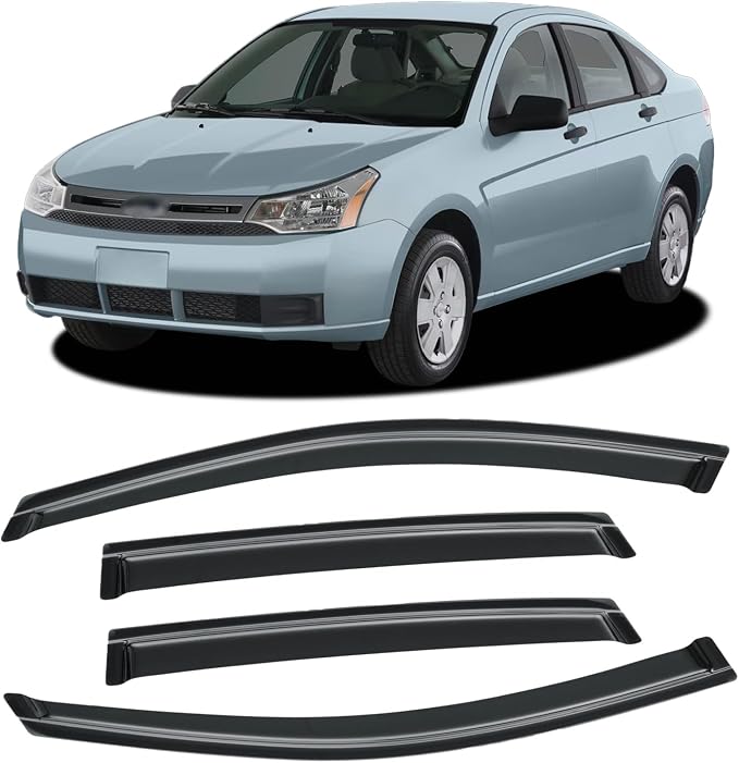 Window Visor for 2008-2011 Ford Focus Sedan(Not fit Hatchback), Out-Channel Rain Guards Shields Vent Deflector Shade Wind Dark Smoke for 08-11 Focus, Tape-On Outside-Mount, 4PCS