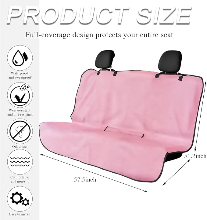 Car Towel Seat Cover, Waterproof Sweating Non-Slip Premium Soft Towel Carseat Protector, Universal Machine Washable Car Truck SUV Front Seat Cover for Gym Workout Beach Hiking (Pink, Rear)