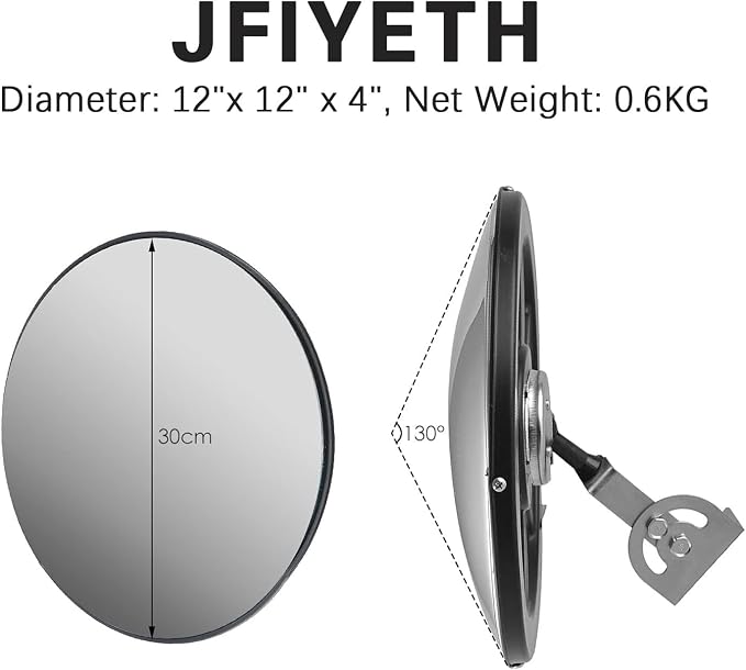 12" Convex Safety Mirror– 180° Adjustable Wide Angle Acrylic Traffic Mirror for Driveway, Garage & Warehouse, Eliminate Blind Spots, Shatterproof Indoor/Outdoor with Easy Wall Mount