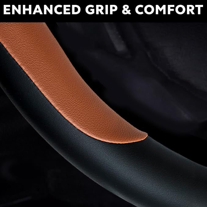 Leather Steering Wheel Cover for Chevy Silverado 1500 2500 3500, 14.5-15 inches Car Steering Wheel Cover with Non-Slip Breathable (Brown)