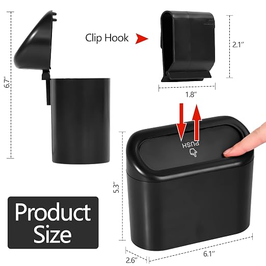 Car Trash Can with Lid, Mini Auto Garbage Can with 30 Trash Bags, Leakproof Automotive Garbage Container Bin, Multipurpose Organizers and Storage for Car, Home, Office (Black)