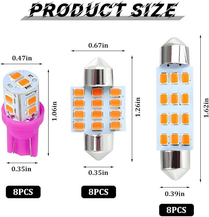 24PCS LED Interior Car Lights, T10 31mm 41mm Dome Bulb Kit, Purple | 194 168 2825 DE3175 578 sockets, alloy PCB, output for map trunk license tag, plug in, automotive accessories