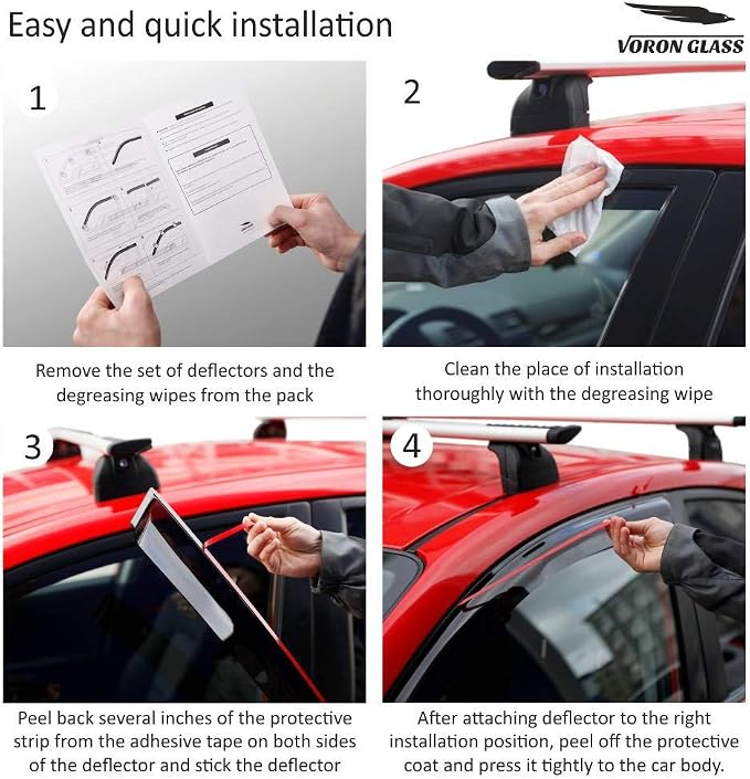 Voron Glass Tape-on Extra Durable Rain Guards for ChevyCruze 2011-2015 Sedan, Window Deflectors, Vent Window Visors, 4 Pieces - 100326