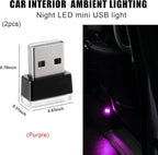 2 PCS USB LED Car Interior Atmosphere Lamp, Portable Mini LED Night Light, Plug-in USB Interface Trunk Ambient Lighting Kit, Universal Interior Car Accessories (Purple)
