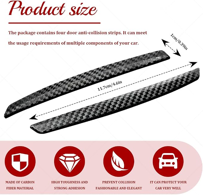 4PCS Car Door Anti-Collision Strip, Car Door Edge Guards, Anti-Scratch Auto Bumper Protector Trim, Auto Exterior Accessories Carbon Fiber Front and Rear Bumper Guard Sticker for Most Vehicles
