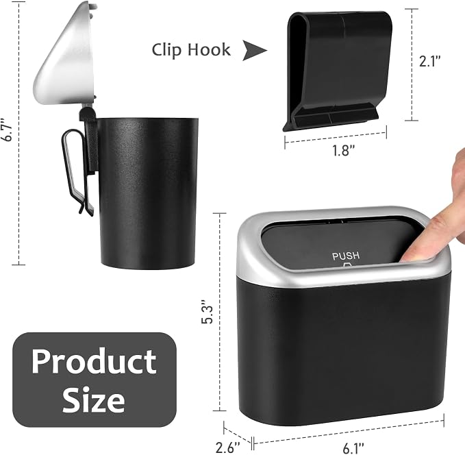 Car Trash Can with Lid, Mini Vehicle Trash Bin Car Dustbin Garbage Organizer Holder with Trash Bag, 2 Pack Small Hanging Leakproof Cars Storage Bag Container for Auto, SUV, Office (Silver)