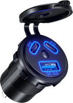 12V USB Outlet Car Charge, 108W Super Fast Dual Charging Port | PD3.0 & QC3.0 3-Port Port for Car, USB C Cigarette Lighter Replacement 12V Socket Waterproof for Marine Motorcycle RV Golf