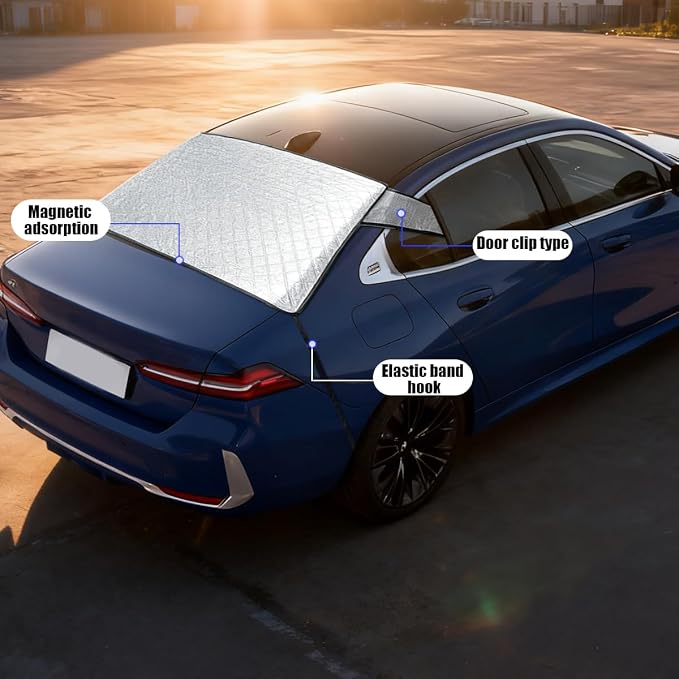 Zpana Car Magnetic Rear Windshield Snow Cover, Vehicle Rear Window Frost Cover with Elastic Strap, Automotive Windshield Protector for Ice and Snow, Universal for Most Sedan SUV