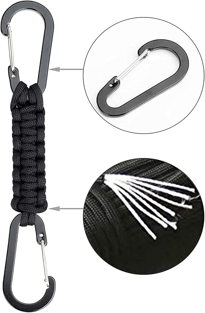 Paracord Keychain Carabiner Clip, D Ring Lanyard Hanger Stroller Hook for Water Bottle, Key, Backpacks, Men, Women