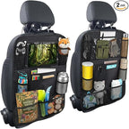 2 Pack Backseat Car Organizer & Kick Mat, Waterproof Seat Back Protector with Clear Pad/Tablet Holder, Universal Fit Car Organizer for Kids Travel Essentials & Storage for SUV/Truck/Sedan