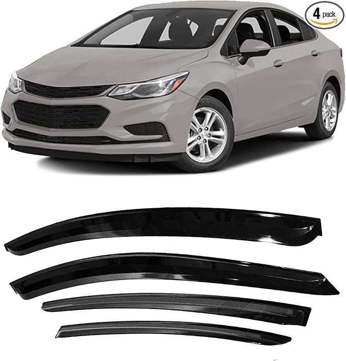 Tape-On Window Visors 4-Piece for 2011-2015 Chevy Cruze All Models Sun Rain Guard Shield Shade Smoke 94611