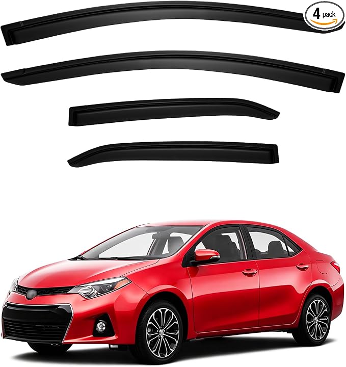 Rain Guards for 2014-2019 Toyota Corolla, Out-Channel Window Visor Shields Vent Deflector Shade Wind Dark Smoke 2015 2016 2017 2018 14 15 16 17 18 19, Tape-On Outside-Mount, 4PCS