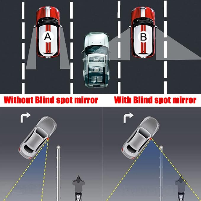 Oval Blind Spot Mirror, HD Glass Frameless Stick on Adjustabe Convex Wide Angle Rear View Blind Spot Car Mirror for Car Blind Spot, Pack of 2