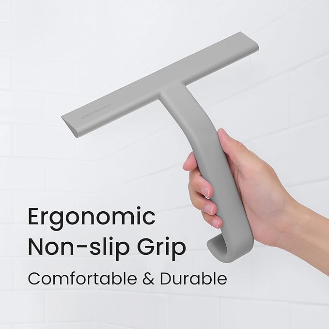 JustHang Shower Squeegee for Glass Doors, All-One-Piece Award-Winning Silicone Squeegee with Built-in Hook for Bathroom, Window, Mirror, Tile Wall, Car, Streak-Free Cleaner Tool,10-Inch Gray