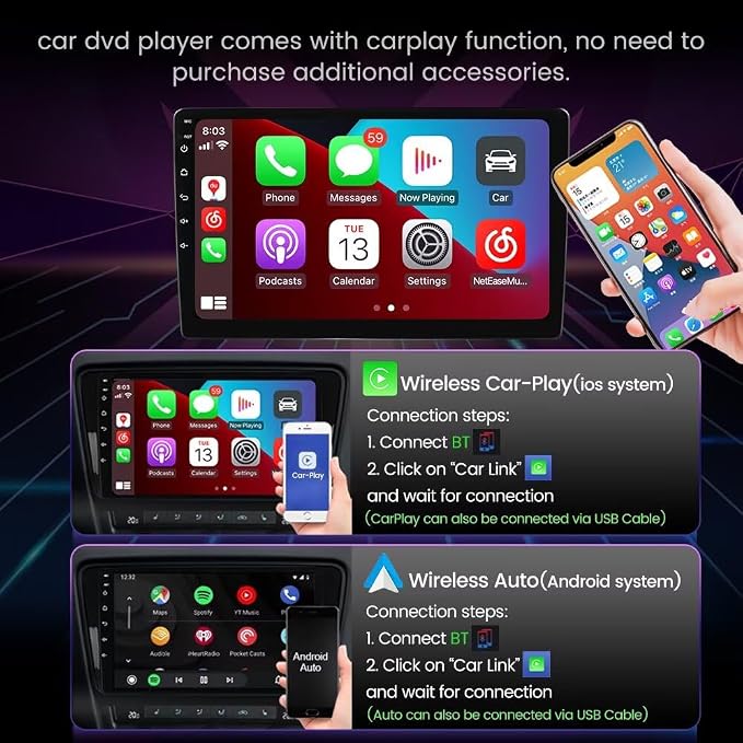 Car Stereo Radio for Scion tC 2011 2012 2013 2014 2015 2016 - Wireless Wired Car-Play and Android Auto GPS Navigation - (4GB+64GB) Head Unit 9 Inch Blue-Tooth 5GWiFi Update Kit RDS FM AM DSP