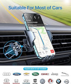 2026 Upgraded Car Phone Holder Mount for Vent, Military Sturdy Metal Clip Air Vent Phone Holder for Your Car Easy Used Cell Phone Car Mount for iPhone 17 16 15 14 13 12 Pro Max Samsung Grey