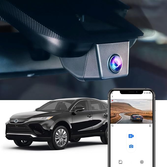 4K Dash Cam Adapts for Toyota Venza 2021-2024 LE XLE Limited Nightshade Edition, Integrated OEM Look, UHD 2160P Video, Built-in WiFi & APP, Loop Recording, G-Sensor, Plug & Play, 64GB Card