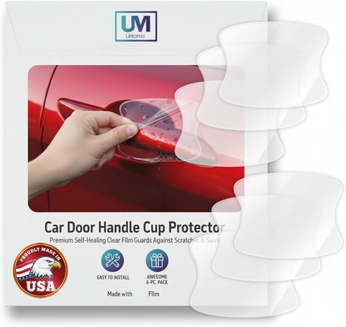 6 Pack Door Handle Cup Protector Made with Paint Protection Film Car Accessories Car Cover Clear Film | Self-Healing Decal Anti Scratch Guard | Universal Fit Vehicles, SUV, Truck