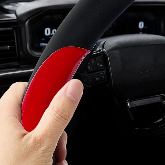 Leather Steering Wheel Cover for Chevy Silverado 1500 2500 3500, 14.5-15 inches Car Steering Wheel Cover with Non-Slip Breathable (Bright Red)