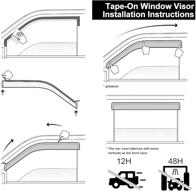 Tape-On Rain Guard 4-Piece for 2011-2023 Mitsubishi Outlander Sport/ASX Windows Visor Shield Shade Smoke