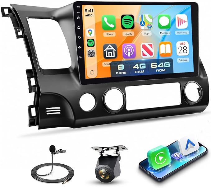 8Core 4+64G Car Stereo for Honda Civic 2006-2011 Wireless Carplay Android Auto,10.1 inch 1280 * 720P IPS Touch Screen Radio,Android15/GPS/5G WiFi/32EQ DSP/59UI/Bluetooth5.0/SWC/Backup Camera&Mic