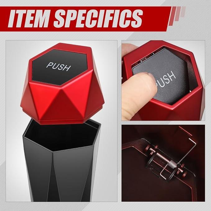 Car Trash Can with Lid, Red Car Garbage Can Cup Holder for Interior, 1 Pack Mini Leakproof Garbage Can, Multipurpose Storage Organizer for Vehicle Home Office