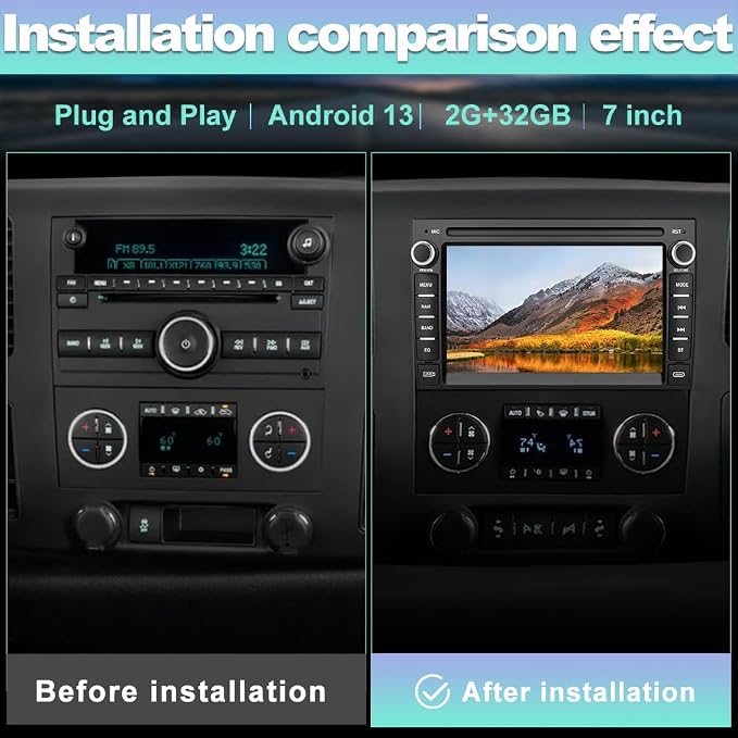 Car Radio for Chevrolet Chevy Silverado GMC Sierra Yukon 2007-2013 Android 13 GPS Navigation 2GB+32GB with 7 inch Touch Screen CarPlay Android Auto Bluetooth SWC