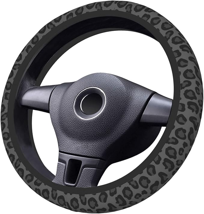 Black Leopard Cheetah Steering Wheel Cover for Women Girls, Anti-Slip High Elastic Breathable Soft Rubber Car Steering Wheel Cover, Universal 15 Inch Fit for Cars, Auto, SUVs