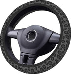 Black Leopard Cheetah Steering Wheel Cover for Women Girls, Anti-Slip High Elastic Breathable Soft Rubber Car Steering Wheel Cover, Universal 15 Inch Fit for Cars, Auto, SUVs