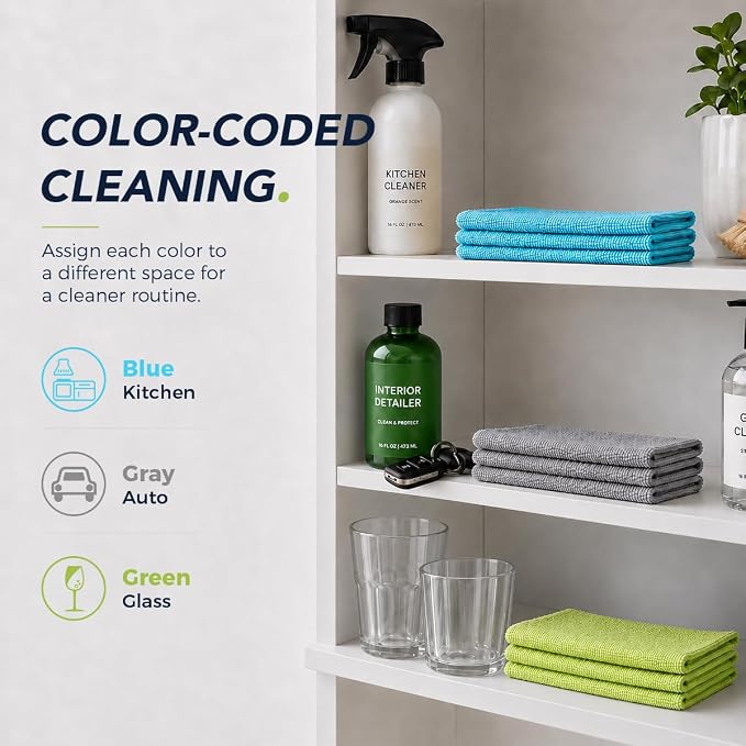 Microfiber Cleaning Cloth, 150 Pack Reusable Paper Towels Microfiber Towels for Cars Lint Free Shop Rags with Box for Home Kitchen Automotive, 11"x 9", Blue & Grey & Green