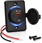 48W Dual USB Car Charger, QC3.0 & PD Fast Charging with LED Light Ring for Cars, RVs, Buses, Trucks – 12V-24V Vehicle USB Adapter
