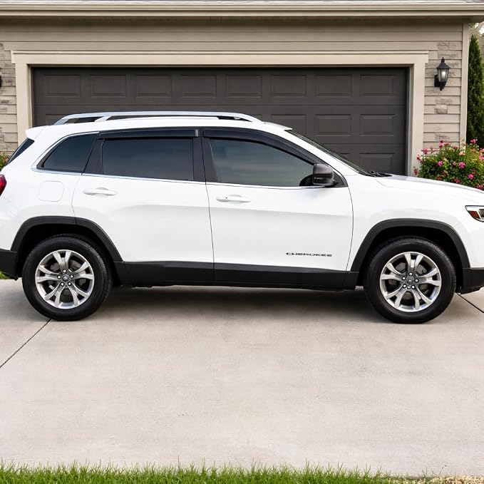 2014-2023 Tape-On Rain Guards for Jeep Cherokee Side Window Visor Deflectors, KL Latitude Altitude Limited Trailhawk X, Durable Tinted Vent Shades 2015 2016 2017 2018 2019 2020 2021 2022