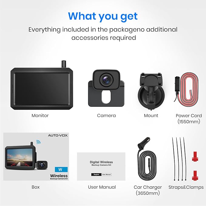 CS-2 Wireless Backup Camera with 4.3" Car Monitor, Easy Install Stable Digital Signal Back Up Camera System, Super Night Vision Reverse Cam for Truck, SUV, Van, Trailer | Stable Digital Signal Back Up Camera System, Super Night Vision Reverse...