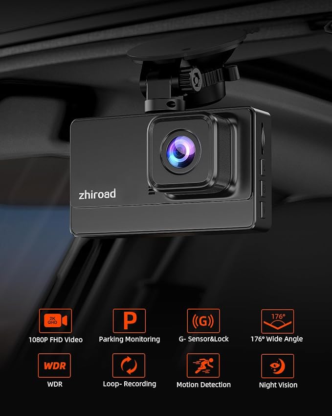 Dash Cam 1080P FHD Front Dash Camera for Cars, Dashcam with 176°Wide Angle, Night Vision, Parking Monitor,Loop Recording, G-Sensor,32G SD Card, Type C
