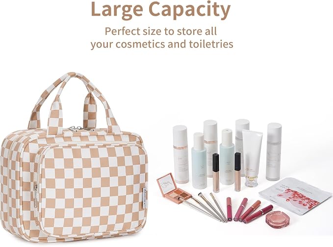 Hanging Toiletry Bag for Women Travel Makeup Bag Organizer Toiletries Bag for Travel Size Essentials Accessories Cosmetics (Light Checkerboard (Medium))
