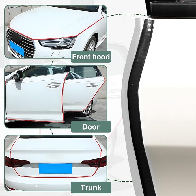 Car Door Protector Edge Guards, 33Ft Anti Collision U Shaped Automobile Door Seal Protector, No Glue Vehicle Exterior Edge Trim Protective Strip Accessories, Universal Fit (Black)