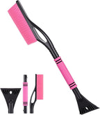 24'' Snow Brush and Ice Scraper for Car Windshield, 2 in 1 Detachable Snow Scraper with Soft Grip Handle and Additional Handhold, Multi-Functional Removal Tool for Car, Truck, SUV(Pink)