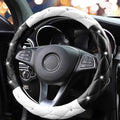 Cute Diamond Soft Leather Anti-Slip Steering Wheel Cover with Bling Bling Crystal Rhinestones, Universal 15 Inch for Women Girls, Fit Vehicles, Sedans, SUVs, Vans, Trucks - Black and White