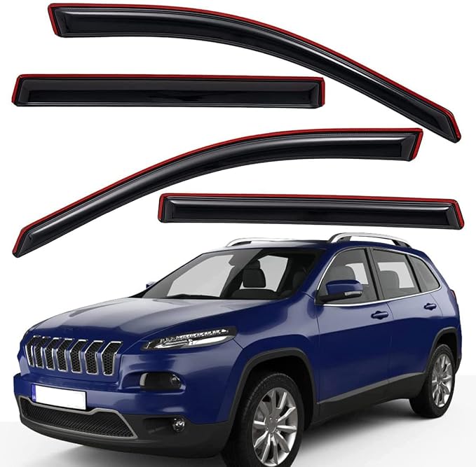 Extra Durable Clip-on in-Channel Auto Vent Window Visor, Fits 2014-2023 Jeep Cherokee, UV Protection Rain Guard, Original Wind Deflector, No-Drill Easy Install, Dark Smoke, 4-Pcs
