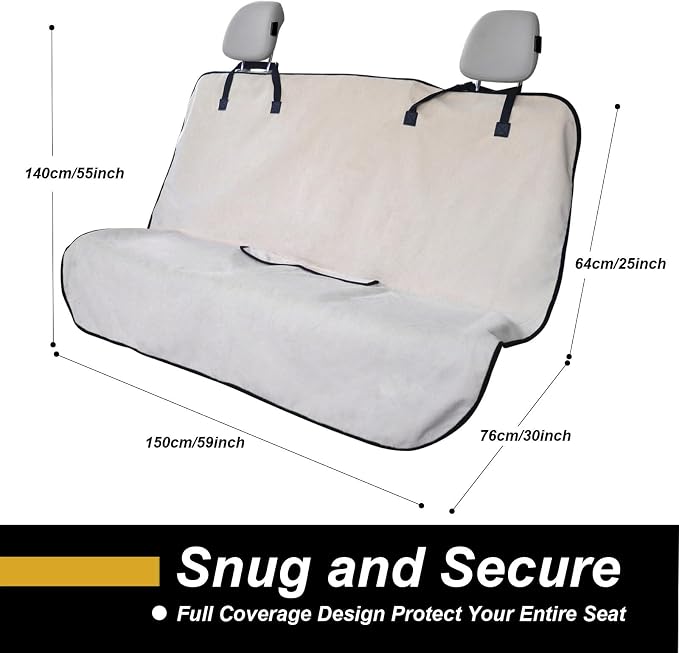 Back Seat Cover for Car Trucks Van SUV Jeep,Waterproof Rear Bench Towel Seat Covers for Dogs and Kids,Automotive Backseat Protector (Off-White)