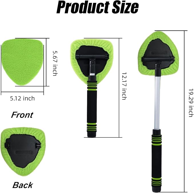 7 PCS Windshield Cleaning Tool, 19" Windshield Cleaner Kit with Extendable Handle, Microfiber Towel Pads, Brush, Empty Spray Bottle for Auto Glass Interior (Green)
