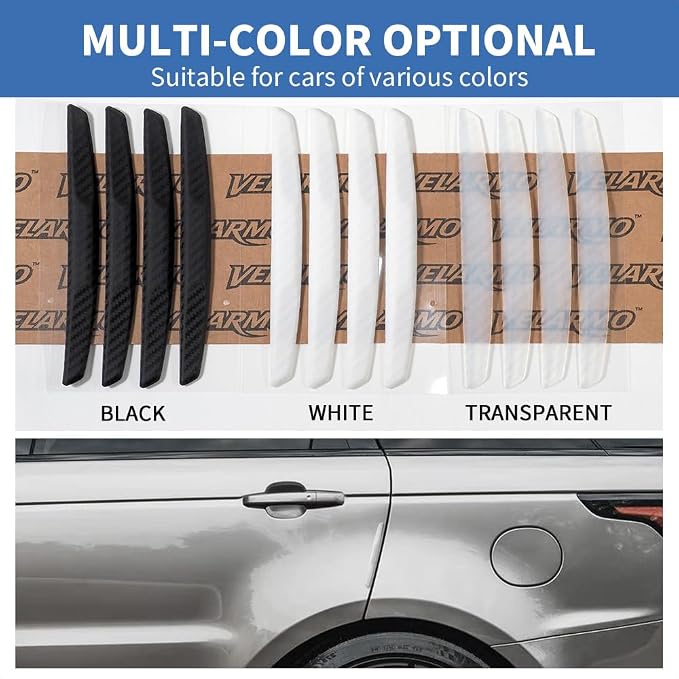 4PCS Car Door Edge Guards Universal 3D Carbon Fiber Texture Anti-Collision Scratch Protector Strips Flexible Silicone Trim with Nano Adhesive for Sedan SUV Truck White